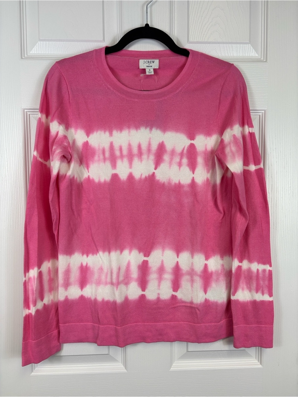 NWT J. Crew pink white tie dye Teddie sweater sz sm